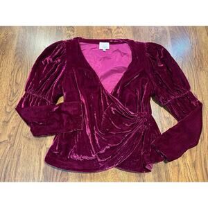 Cinq à Sept Theo Faux Wrap Velvet Puff Sleeve Blouse Magenta Women’s Size XL